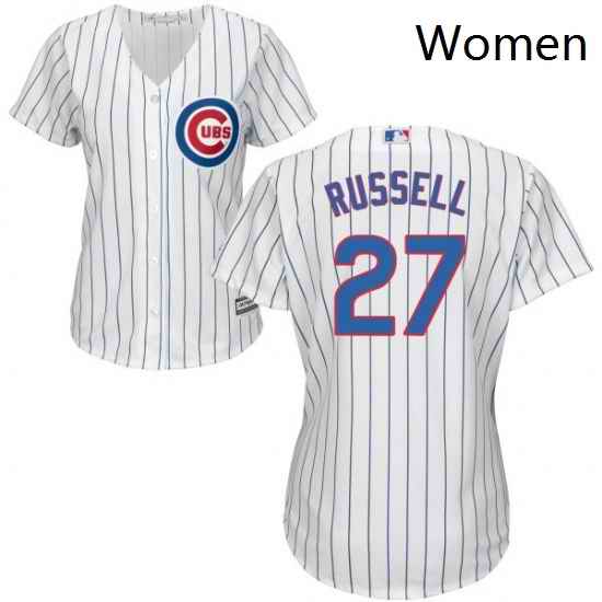 Womens Majestic Chicago Cubs 27 Addison Russell Authentic White Home Cool Base MLB Jersey
